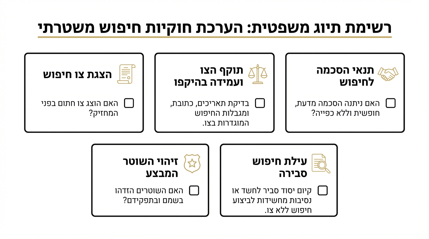 מדדים להערכת חוקיות החיפוש: רשימת בדיקה
