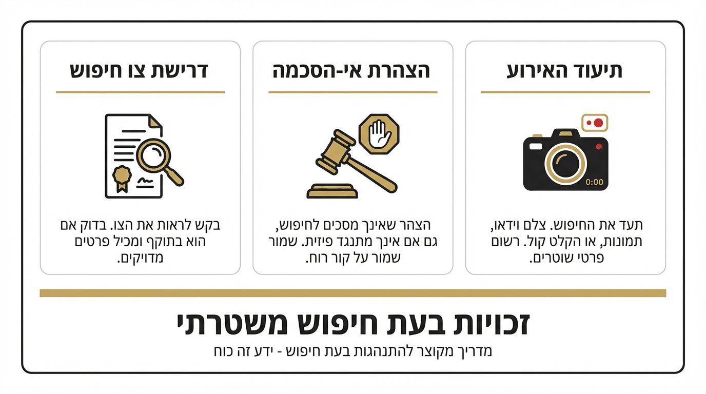 צעדים מעשיים במהלך חיפוש: כיצד לשמור על זכויותיכם