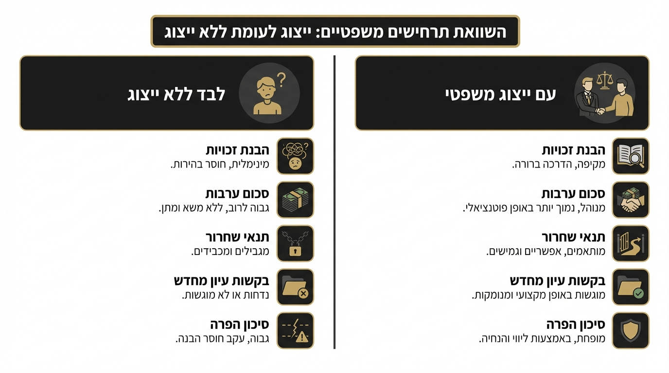 השוואת תרחישים: שחרור בערבות עם ייצוג מול בלי ייצוג